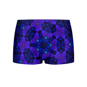 Мужские трусы 3D с принтом Калейдоскоп  геометрический сине фиолетовый узор в Белгороде, 50% хлопок, 50% полиэстер | классическая посадка, на поясе мягкая тканевая резинка | blue | geometric pattern | геометрический узор | неоновый | синий | фиолетовый
