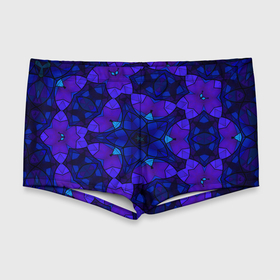 Мужские купальные плавки 3D с принтом Калейдоскоп  геометрический сине фиолетовый узор в Белгороде, Полиэстер 85%, Спандекс 15% |  | blue | geometric pattern | геометрический узор | неоновый | синий | фиолетовый