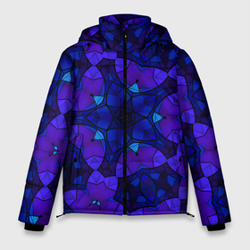 Мужская зимняя куртка 3D с принтом Калейдоскоп  геометрический сине фиолетовый узор в Белгороде, верх — 100% полиэстер; подкладка — 100% полиэстер; утеплитель — 100% полиэстер | длина ниже бедра, свободный силуэт Оверсайз. Есть воротник-стойка, отстегивающийся капюшон и ветрозащитная планка. 

Боковые карманы с листочкой на кнопках и внутренний карман на молнии. | Тематика изображения на принте: blue | geometric pattern | геометрический узор | неоновый | синий | фиолетовый
