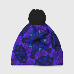 Шапка 3D c помпоном с принтом Калейдоскоп  геометрический сине фиолетовый узор в Екатеринбурге, 100% полиэстер | универсальный размер, печать по всей поверхности изделия | blue | geometric pattern | геометрический узор | неоновый | синий | фиолетовый