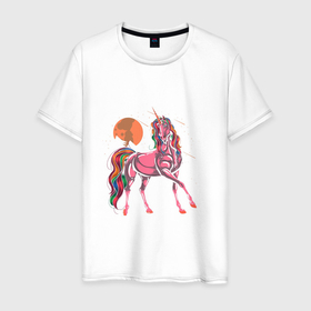 Мужская футболка хлопок с принтом UNICORN HORSE , 100% хлопок | прямой крой, круглый вырез горловины, длина до линии бедер, слегка спущенное плечо. | волшебный | животное | забавный | звезды | красочный | лошадь | миф | радуга | рог | розовый | фантазия | цветной