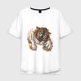 Мужская футболка хлопок Oversize с принтом WOLFS LEAP в Новосибирске, 100% хлопок | свободный крой, круглый ворот, “спинка” длиннее передней части | животное | природа | прыжок | серый | характер | хищник | цветной