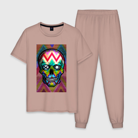 Мужская пижама хлопок с принтом xo skull , 100% хлопок | брюки и футболка прямого кроя, без карманов, на брюках мягкая резинка на поясе и по низу штанин
 | Тематика изображения на принте: skull | xo | красный | рисунок | цветной | череп