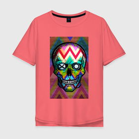 Мужская футболка хлопок Oversize с принтом xo skull в Петрозаводске, 100% хлопок | свободный крой, круглый ворот, “спинка” длиннее передней части | skull | xo | красный | рисунок | цветной | череп