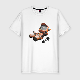 Мужская футболка хлопок Slim с принтом Падающий робот с логотипом в Екатеринбурге, 92% хлопок, 8% лайкра | приталенный силуэт, круглый вырез ворота, длина до линии бедра, короткий рукав | ldr | pop art | robots