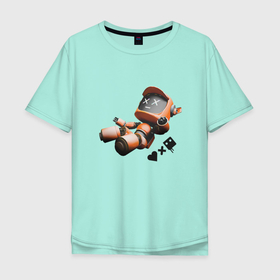 Мужская футболка хлопок Oversize с принтом Падающий робот с логотипом в Петрозаводске, 100% хлопок | свободный крой, круглый ворот, “спинка” длиннее передней части | Тематика изображения на принте: ldr | pop art | robots