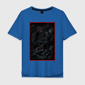 Мужская футболка хлопок Oversize с принтом Самурай ( Убийца драконов) в Екатеринбурге, 100% хлопок | свободный крой, круглый ворот, “спинка” длиннее передней части | дракон | катана | лицо | мифические существа | самурай | япония