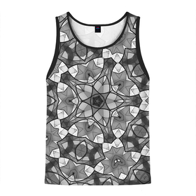 Мужская майка 3D с принтом Черно белый геометрический мозаичный узор в Санкт-Петербурге, 100% полиэстер | круглая горловина, приталенный силуэт, длина до линии бедра. Пройма и горловина окантованы тонкой бейкой | geometric   pattern | mosaic | геометрический узор | мозаика | серый | черно белый