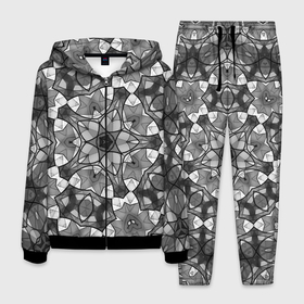 Мужской костюм 3D с принтом Черно белый геометрический мозаичный узор в Новосибирске, 100% полиэстер | Манжеты и пояс оформлены тканевой резинкой, двухслойный капюшон со шнурком для регулировки, карманы спереди | geometric   pattern | mosaic | геометрический узор | мозаика | серый | черно белый