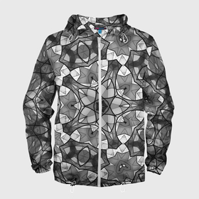 Мужская ветровка 3D с принтом Черно белый геометрический мозаичный узор в Санкт-Петербурге, 100% полиэстер | подол и капюшон оформлены резинкой с фиксаторами, два кармана без застежек по бокам, один потайной карман на груди | geometric   pattern | mosaic | геометрический узор | мозаика | серый | черно белый