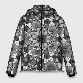 Мужская зимняя куртка 3D с принтом Черно белый геометрический мозаичный узор в Новосибирске, верх — 100% полиэстер; подкладка — 100% полиэстер; утеплитель — 100% полиэстер | длина ниже бедра, свободный силуэт Оверсайз. Есть воротник-стойка, отстегивающийся капюшон и ветрозащитная планка. 

Боковые карманы с листочкой на кнопках и внутренний карман на молнии. | geometric   pattern | mosaic | геометрический узор | мозаика | серый | черно белый