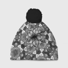 Шапка 3D c помпоном с принтом Черно белый геометрический мозаичный узор в Новосибирске, 100% полиэстер | универсальный размер, печать по всей поверхности изделия | geometric   pattern | mosaic | геометрический узор | мозаика | серый | черно белый