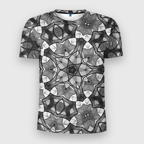 Мужская футболка 3D Slim с принтом Черно белый геометрический мозаичный узор в Тюмени, 100% полиэстер с улучшенными характеристиками | приталенный силуэт, круглая горловина, широкие плечи, сужается к линии бедра | geometric   pattern | mosaic | геометрический узор | мозаика | серый | черно белый