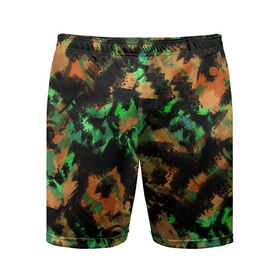 Мужские шорты спортивные с принтом Зелено оранжевый осенний абстрактный узор в Курске,  |  | абстрактный | зеленый | камуфляж | оранжнвый | разноцветный