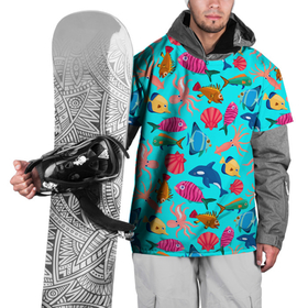 Накидка на куртку 3D с принтом THE UNDERWATER WORLD OF THE OCEAN в Тюмени, 100% полиэстер |  | вода | дельфин | животные | лето | море | морской | океан | осьминог | под водой | подводный | природа | раковина | рыба | синий | узор