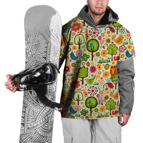 Накидка на куртку 3D с принтом COLORED FOREST ANIMALS , 100% полиэстер |  | животные | зеленый | красный | красочные | лес | природа | причудливые | птица | синий | сова | цветные