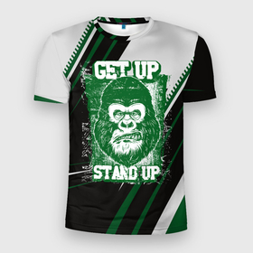 Мужская футболка 3D Slim с принтом Голова злой гориллы в Курске, 100% полиэстер с улучшенными характеристиками | приталенный силуэт, круглая горловина, широкие плечи, сужается к линии бедра | Тематика изображения на принте: gorilla | голова обезьяны | горилла | злая горилла | обезьяна