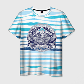Мужская футболка 3D с принтом Синий  крабик в Новосибирске, 100% полиэфир | прямой крой, круглый вырез горловины, длина до линии бедер | краб | крабик | лето | море | морской | океан | синий краб