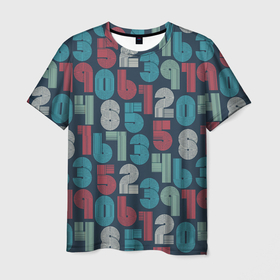 Мужская футболка 3D с принтом Цифры в стиле Ретро в Тюмени, 100% полиэфир | прямой крой, круглый вырез горловины, длина до линии бедер | паттерн | ретро | символы | система цифр | цифры
