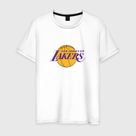 Мужская футболка хлопок с принтом Лос Анджелес Лейкерс NBA в Курске, 100% хлопок | прямой крой, круглый вырез горловины, длина до линии бедер, слегка спущенное плечо. | los angeles lakers | nba | баскетбол | лос анджелес лейкерс | нба