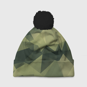 Шапка 3D c помпоном с принтом 3д полигоны   камуфляж в Белгороде, 100% полиэстер | универсальный размер, печать по всей поверхности изделия | camouflage | геометрия | камуфляж | маскировка | ромбы