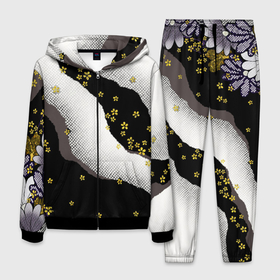 Мужской костюм 3D с принтом JAPAN PATTERN , 100% полиэстер | Манжеты и пояс оформлены тканевой резинкой, двухслойный капюшон со шнурком для регулировки, карманы спереди | без лишнего | дизайн кимоно | кимоно | на каждый день | на лето | узор | узоры | цветок | цветочки | цветы | черно белый паттерн | япония | японские узоры | японский орнамент | японский паттерн