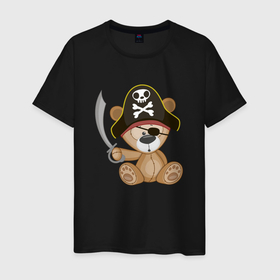 Мужская футболка хлопок с принтом Мишка пират в Курске, 100% хлопок | прямой крой, круглый вырез горловины, длина до линии бедер, слегка спущенное плечо. | Тематика изображения на принте: ведведь | медвежонок | мишка | пират | плюшевый