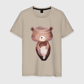 Мужская футболка хлопок с принтом Медведица в бусах в Тюмени, 100% хлопок | прямой крой, круглый вырез горловины, длина до линии бедер, слегка спущенное плечо. | bear | бусы | медведица | медведь | мишка | плюшевый