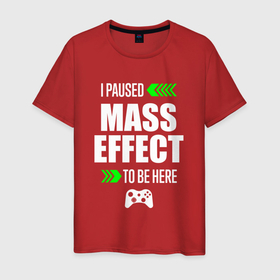 Мужская футболка хлопок с принтом I Paused Mass Effect To Be Here с зелеными стрелками в Белгороде, 100% хлопок | прямой крой, круглый вырез горловины, длина до линии бедер, слегка спущенное плечо. | Тематика изображения на принте: effect | logo | paused | игра | игры | лого | логотип | масс | символ | эффект