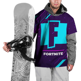 Накидка на куртку 3D с принтом Символ Fortnite в неоновых цветах на темном фоне , 100% полиэстер |  | fortnite | logo | neon | paint | брызги | игра | игры | краска | лого | логотип | неон | символ | фортнайт