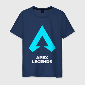 Мужская футболка хлопок с принтом Символ Apex Legends в неоновых цветах в Санкт-Петербурге, 100% хлопок | прямой крой, круглый вырез горловины, длина до линии бедер, слегка спущенное плечо. | apex | apex legends | legends | logo | neon | апекс | игра | игры | легент | лого | логотип | неон | символ