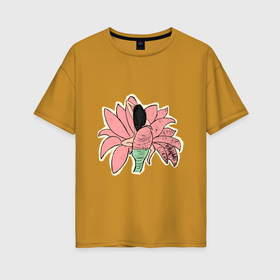 Женская футболка хлопок Oversize с принтом Дюймовочка (пробуждение) в Новосибирске, 100% хлопок | свободный крой, круглый ворот, спущенный рукав, длина до линии бедер
 | magobato | девушка | дюймовочка | пробуждение | сказка | цветок