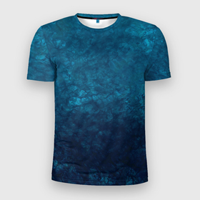 Мужская футболка 3D Slim с принтом Синий абстрактный мраморный узор в Санкт-Петербурге, 100% полиэстер с улучшенными характеристиками | приталенный силуэт, круглая горловина, широкие плечи, сужается к линии бедра | blue marble | gradient | marble | мрамор | мраморный узор | синий