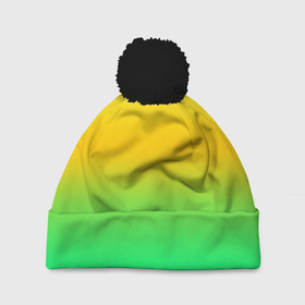 Шапка 3D c помпоном с принтом Неоновый градиентный желто зеленый фон в Белгороде, 100% полиэстер | универсальный размер, печать по всей поверхности изделия | background | gradient | градиент | желто зеленый | желтый | зеленый