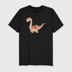 Мужская футболка хлопок Slim с принтом Маленький  динозаврик Dino , 92% хлопок, 8% лайкра | приталенный силуэт, круглый вырез ворота, длина до линии бедра, короткий рукав | Тематика изображения на принте: dino | dinosaur | дино | динозавр | маленький  динозаврик