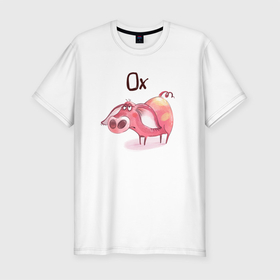 Мужская футболка хлопок Slim с принтом Ох... уставшая свинка в Екатеринбурге, 92% хлопок, 8% лайкра | приталенный силуэт, круглый вырез ворота, длина до линии бедра, короткий рукав | ох | поросенок | свинка | свинья | уставшая свинка | усталость