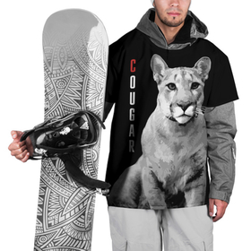 Накидка на куртку 3D с принтом Cougar   wild cat , 100% полиэстер |  | big | cat | cougar | gaze | predator | wild | большая | взгляд | дикая | кошка | пума | хищник