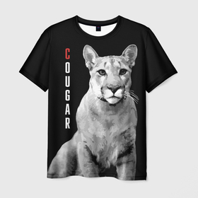 Мужская футболка 3D с принтом Cougar   wild cat , 100% полиэфир | прямой крой, круглый вырез горловины, длина до линии бедер | big | cat | cougar | gaze | predator | wild | большая | взгляд | дикая | кошка | пума | хищник
