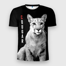 Мужская футболка 3D Slim с принтом Cougar   wild cat в Екатеринбурге, 100% полиэстер с улучшенными характеристиками | приталенный силуэт, круглая горловина, широкие плечи, сужается к линии бедра | Тематика изображения на принте: big | cat | cougar | gaze | predator | wild | большая | взгляд | дикая | кошка | пума | хищник