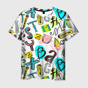 Мужская футболка 3D с принтом COLOR ENGLISH ALPHABET в Петрозаводске, 100% полиэфир | прямой крой, круглый вырез горловины, длина до линии бедер | алфавит | английский | буквы | цвета | язык