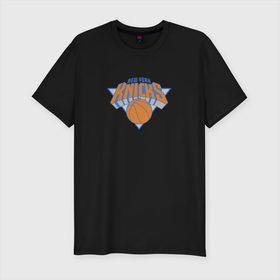 Мужская футболка хлопок Slim с принтом Нью Йорк Никс NBA в Екатеринбурге, 92% хлопок, 8% лайкра | приталенный силуэт, круглый вырез ворота, длина до линии бедра, короткий рукав | nba | new york knicks | баскетбол | нба | нью йорк никс