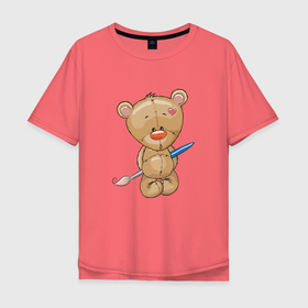 Мужская футболка хлопок Oversize с принтом Мишка с кисточкой в Петрозаводске, 100% хлопок | свободный крой, круглый ворот, “спинка” длиннее передней части | кисточка | медведь | медвежонок | мишка | художник