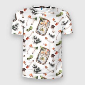 Мужская футболка 3D Slim с принтом Узор Грибы и Корзины в Кировске, 100% полиэстер с улучшенными характеристиками | приталенный силуэт, круглая горловина, широкие плечи, сужается к линии бедра | basket | mushrooms | summer | грибы | корзины | лето | узор