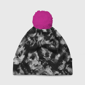 Шапка 3D c помпоном с принтом Черно белый абстрактный камуфляж в Тюмени, 100% полиэстер | универсальный размер, печать по всей поверхности изделия | black and white | camouflage | абстрактный узор | абстрактный черный | пятнистый