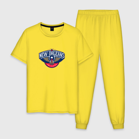 Мужская пижама хлопок с принтом Нью Орлеан Пеликанс NBA в Белгороде, 100% хлопок | брюки и футболка прямого кроя, без карманов, на брюках мягкая резинка на поясе и по низу штанин
 | Тематика изображения на принте: nba | new orleans pelicans | баскетбол | нба | нью орлеан пеликанс