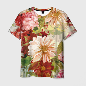 Мужская футболка 3D с принтом Цветочное настроение   Цветочки в Тюмени, 100% полиэфир | прямой крой, круглый вырез горловины, длина до линии бедер | flowers | картина | краска | краски | масло | рисунок | холст | цветок | цветочки | цветы