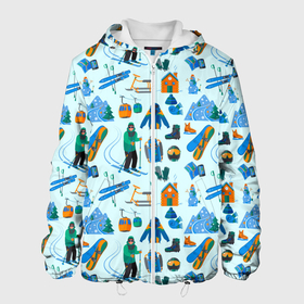 Мужская куртка 3D с принтом SKI TRAIL в Екатеринбурге, ткань верха — 100% полиэстер, подклад — флис | прямой крой, подол и капюшон оформлены резинкой с фиксаторами, два кармана без застежек по бокам, один большой потайной карман на груди. Карман на груди застегивается на липучку | Тематика изображения на принте: горнолыжный городок | горнолыжный курорт | зима | карта маршрута | лыжи | лыжник | пик | снег | трасса