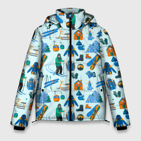 Мужская зимняя куртка 3D с принтом SKI TRAIL в Санкт-Петербурге, верх — 100% полиэстер; подкладка — 100% полиэстер; утеплитель — 100% полиэстер | длина ниже бедра, свободный силуэт Оверсайз. Есть воротник-стойка, отстегивающийся капюшон и ветрозащитная планка. 

Боковые карманы с листочкой на кнопках и внутренний карман на молнии. | горнолыжный городок | горнолыжный курорт | зима | карта маршрута | лыжи | лыжник | пик | снег | трасса