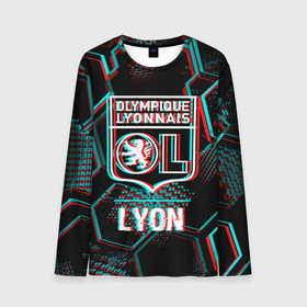 Мужской лонгслив 3D с принтом Lyon FC в стиле Glitch на темном фоне в Белгороде, 100% полиэстер | длинные рукава, круглый вырез горловины, полуприлегающий силуэт | club | fc | football | glitch | logo | lyon | lyonnais | olympique | глитч | клуб | краска | краски | лион | лого | мяч | символ | спорт | футбол | футболист | футболисты | футбольный