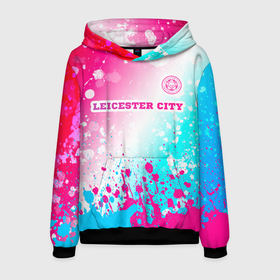 Мужская толстовка 3D с принтом Leicester City Neon Gradient в Курске, 100% полиэстер | двухслойный капюшон со шнурком для регулировки, мягкие манжеты на рукавах и по низу толстовки, спереди карман-кенгуру с мягким внутренним слоем. | Тематика изображения на принте: city | club | football | leicester | leicester city | logo | paint | брызги | градиент | клуб | краска | лестер | лого | мяч | неон | символ | спорт | футбол | футболист | футболисты | футбольный